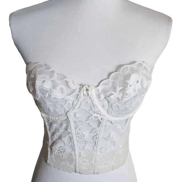Vintage Gold Label Victorias Secret White Lace Bustier Bra Corset Sz 36B Bridal - Picture 1 of 15